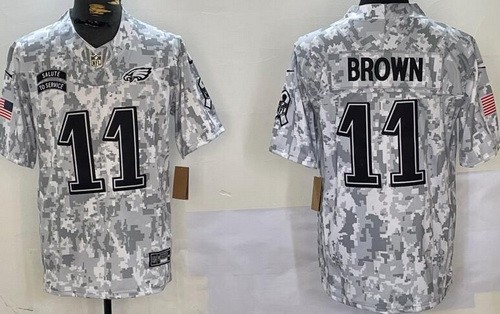 Philadelphia Eagles #11 AJ Brown Limited Arctic Camo 2024 Salute to Service Jersey