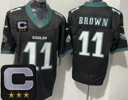 Philadelphia Eagles #11 AJ Brown Limited Black 2025 Captain Patch FUSE Vapor Jersey