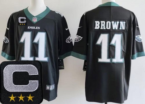 Philadelphia Eagles #11 AJ Brown Limited Black 2025 Captain Patch Vapor Jersey