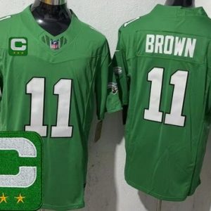 Philadelphia Eagles #11 AJ Brown Limited Kelly Green 2025 Captain Patch FUSE Vapor Jersey