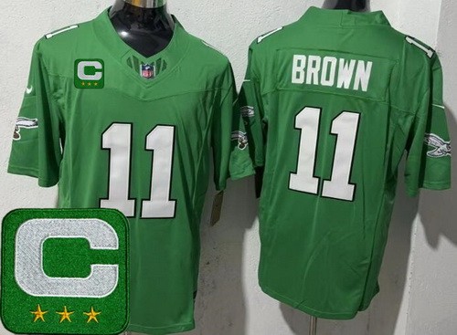 Philadelphia Eagles #11 AJ Brown Limited Kelly Green 2025 Captain Patch FUSE Vapor Jersey