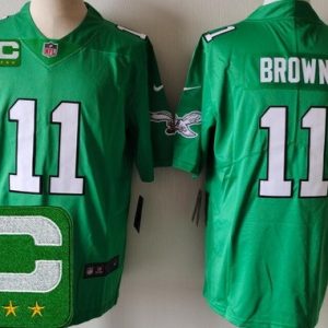 Philadelphia Eagles #11 AJ Brown Limited Kelly Green 2025 Captain Patch Vapor Jersey