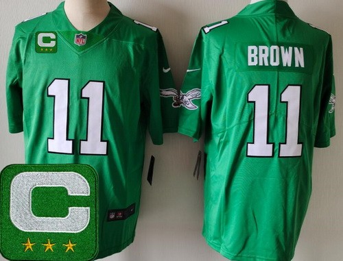 Philadelphia Eagles #11 AJ Brown Limited Kelly Green 2025 Captain Patch Vapor Jersey