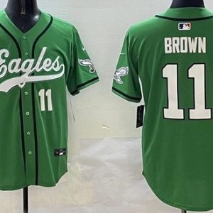 Philadelphia Eagles #11 AJ Brown Limited Kelly Green Fashion Baseball Jersey