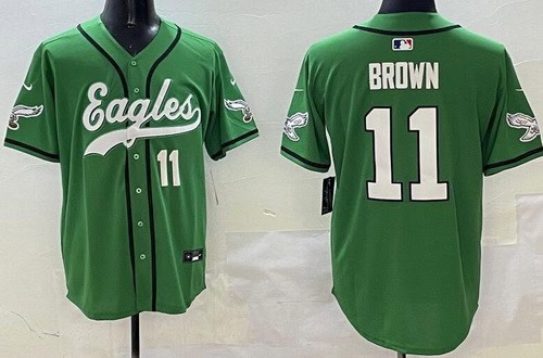 Philadelphia Eagles #11 AJ Brown Limited Kelly Green Fashion Baseball Jersey