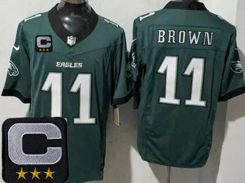 Philadelphia Eagles #11 AJ Brown Limited Midnight Green 2025 Captain Patch FUSE Vapor Jersey