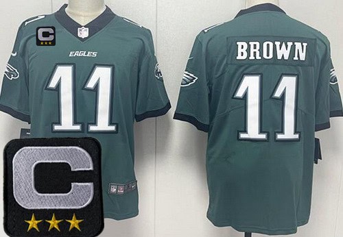 Philadelphia Eagles #11 AJ Brown Limited Midnight Green 2025 Captain Patch Vapor Jersey