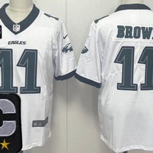 Philadelphia Eagles #11 AJ Brown Limited White 2025 Captain Patch Vapor Jersey