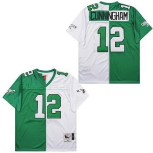 Philadelphia Eagles #12 Randall Cunningham Green White Split 1990 Throwback Jersey