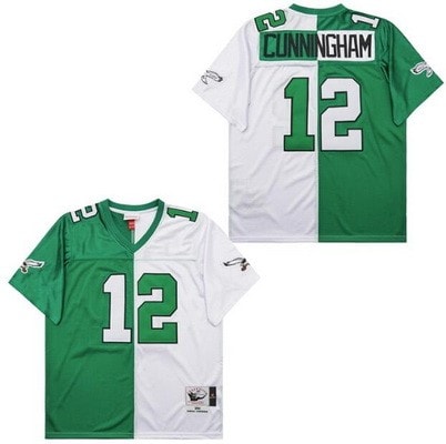 Philadelphia Eagles #12 Randall Cunningham Green White Split 1990 Throwback Jersey