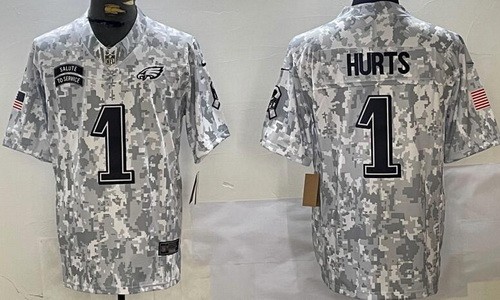 Philadelphia Eagles #1 Jalen Hurts Limited Arctic Camo 2024 Salute to Service Jersey