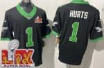 Philadelphia Eagles #1 Jalen Hurts Limited Black Alternate Super Bowl LIX FUSE Vapor Jersey