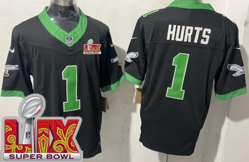 Philadelphia Eagles #1 Jalen Hurts Limited Black Alternate Super Bowl LIX FUSE Vapor Jersey