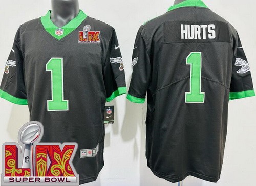 Philadelphia Eagles #1 Jalen Hurts Limited Black Alternate Super Bowl LIX Vapor Jersey