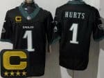 Philadelphia Eagles #1 Jalen Hurts Limited Black Captain Patch FUSE Vapor Jersey