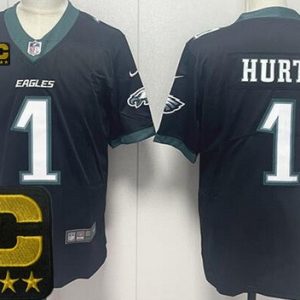 Philadelphia Eagles #1 Jalen Hurts Limited Black Captain Patch Vapor Jersey