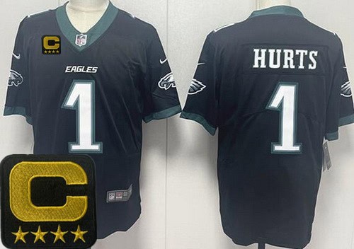 Philadelphia Eagles #1 Jalen Hurts Limited Black Captain Patch Vapor Jersey