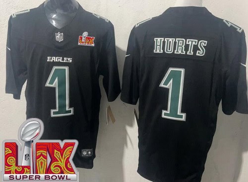 Philadelphia Eagles #1 Jalen Hurts Limited Black Fashion Super Bowl LIX FUSE Vapor Jersey