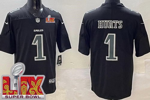 Philadelphia Eagles #1 Jalen Hurts Limited Black Fashion Super Bowl LIX Vapor Jersey