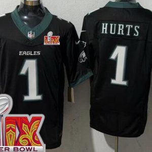 Philadelphia Eagles #1 Jalen Hurts Limited Black Super Bowl LIX FUSE Vapor Jersey
