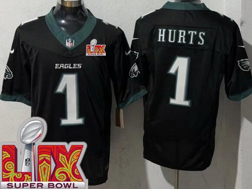 Philadelphia Eagles #1 Jalen Hurts Limited Black Super Bowl LIX FUSE Vapor Jersey