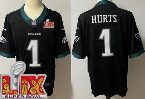 Philadelphia Eagles #1 Jalen Hurts Limited Black Super Bowl LIX Vapor Jersey