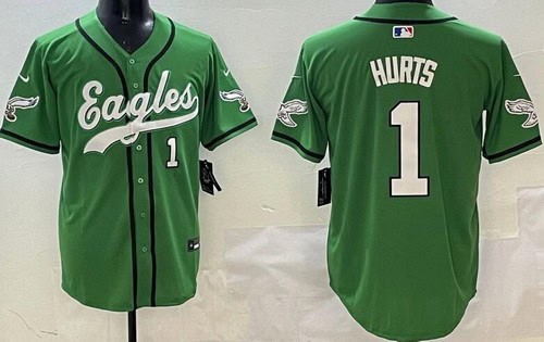 Philadelphia Eagles #1 Jalen Hurts Limited Kelly Green Fashion Baseball Jersey