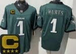 Philadelphia Eagles #1 Jalen Hurts Limited Midnight Green Captain Patch FUSE Vapor Jersey