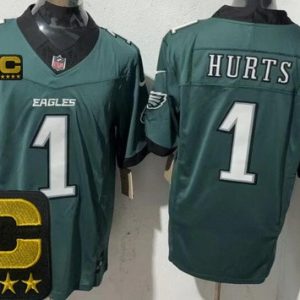 Philadelphia Eagles #1 Jalen Hurts Limited Midnight Green Captain Patch FUSE Vapor Jersey