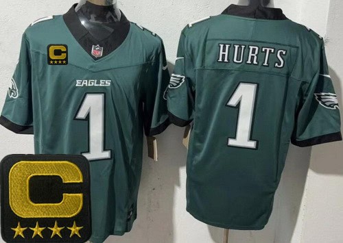 Philadelphia Eagles #1 Jalen Hurts Limited Midnight Green Captain Patch FUSE Vapor Jersey