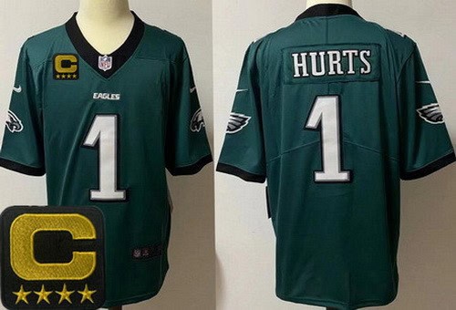Philadelphia Eagles #1 Jalen Hurts Limited Midnight Green Captain Patch Vapor Jersey