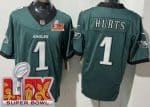 Philadelphia Eagles #1 Jalen Hurts Limited Midnight Green Super Bowl LIX FUSE Vapor Jersey