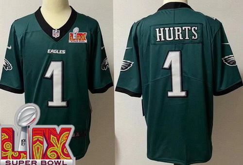 Philadelphia Eagles #1 Jalen Hurts Limited Midnight Green Super Bowl LIX Vapor Jersey