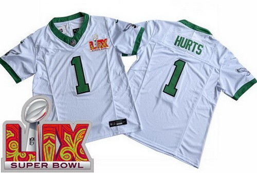 Philadelphia Eagles #1 Jalen Hurts Limited White Alternate Super Bowl LIX FUSE Vapor Jersey