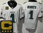 Philadelphia Eagles #1 Jalen Hurts Limited White Captain Patch FUSE Vapor Jersey