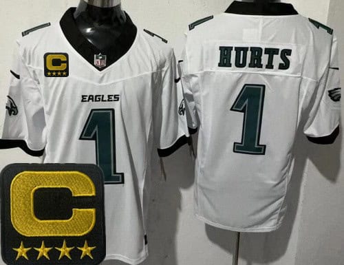 Philadelphia Eagles #1 Jalen Hurts Limited White Captain Patch FUSE Vapor Jersey