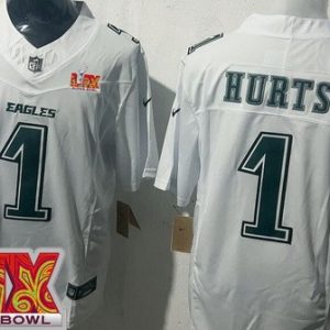 Philadelphia Eagles #1 Jalen Hurts Limited White Fashion Super Bowl LIX FUSE Vapor Jersey