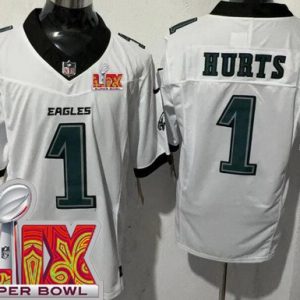 Philadelphia Eagles #1 Jalen Hurts Limited White Super Bowl LIX FUSE Vapor Jersey