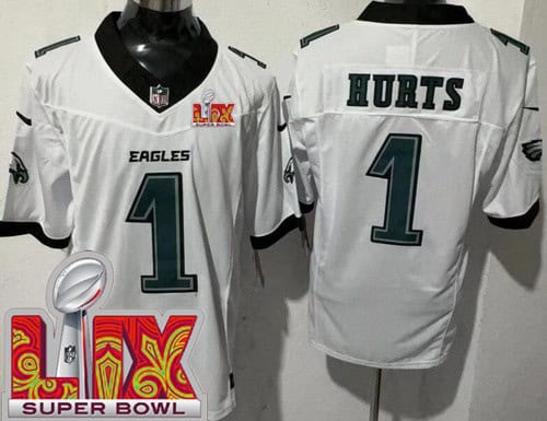 Philadelphia Eagles #1 Jalen Hurts Limited White Super Bowl LIX FUSE Vapor Jersey
