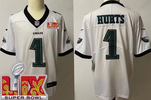 Philadelphia Eagles #1 Jalen Hurts Limited White Super Bowl LIX Vapor Jersey