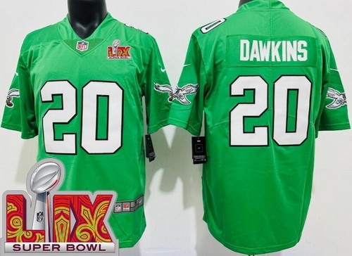 Philadelphia Eagles #20 Brian Dawkins Limited Kelly Green Super Bowl LIX Vapor Jersey