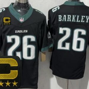 Philadelphia Eagles #26 Saquon Barkley Limited Black Captain Patch FUSE Vapor Jersey