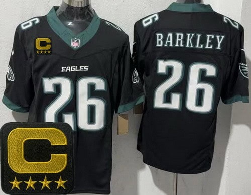 Philadelphia Eagles #26 Saquon Barkley Limited Black Captain Patch FUSE Vapor Jersey
