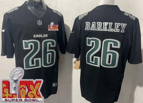 Philadelphia Eagles #26 Saquon Barkley Limited Black Fashion Super Bowl LIX FUSE Vapor Jersey