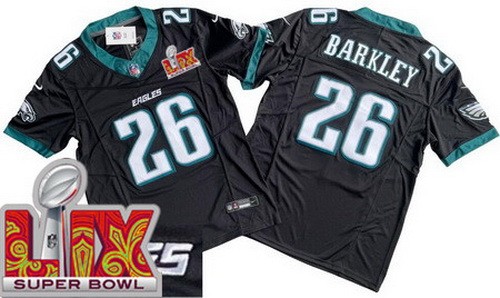 Philadelphia Eagles #26 Saquon Barkley Limited Black New Logo Super Bowl LIX FUSE Vapor Jersey