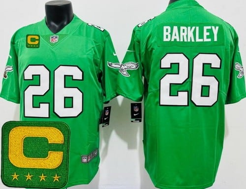 Philadelphia Eagles #26 Saquon Barkley Limited Kelly Green Captain Patch Vapor Jersey