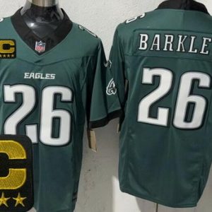 Philadelphia Eagles #26 Saquon Barkley Limited Midnight Green Captain Patch FUSE Vapor Jersey