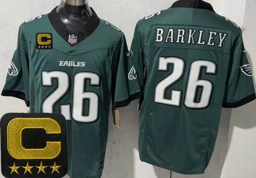 Philadelphia Eagles #26 Saquon Barkley Limited Midnight Green Captain Patch FUSE Vapor Jersey
