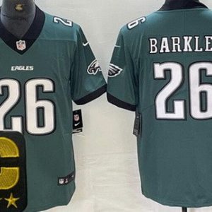 Philadelphia Eagles #26 Saquon Barkley Limited Midnight Green Captain Patch Vapor Jersey