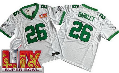 Philadelphia Eagles #26 Saquon Barkley Limited White Alternate Super Bowl LIX FUSE Vapor Jersey